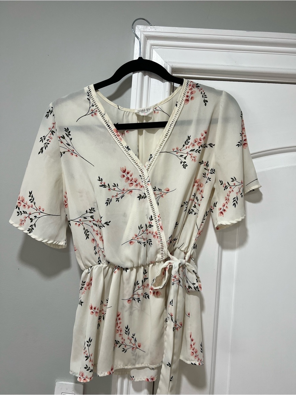 Cream Floral Wrap Blouse
